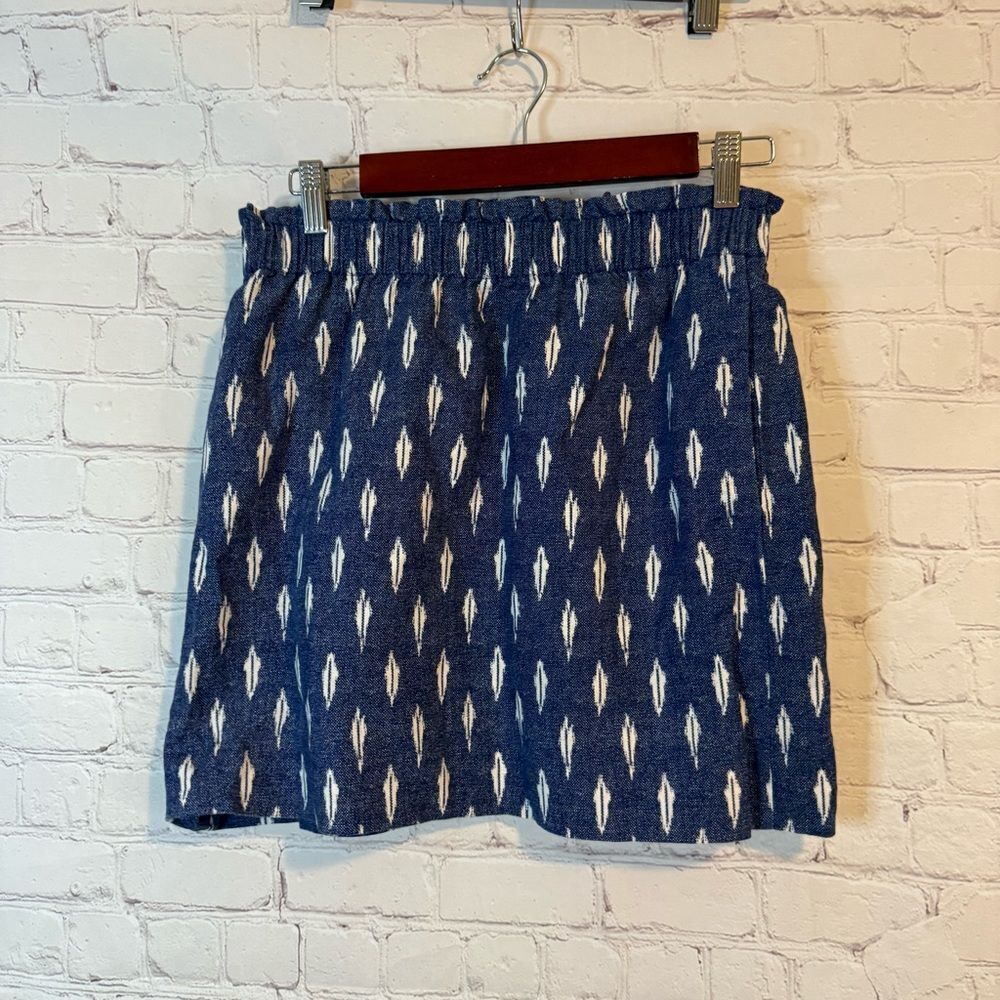 J. Crew Blue and White A-Line Mini Skirt Casual Linen Blend